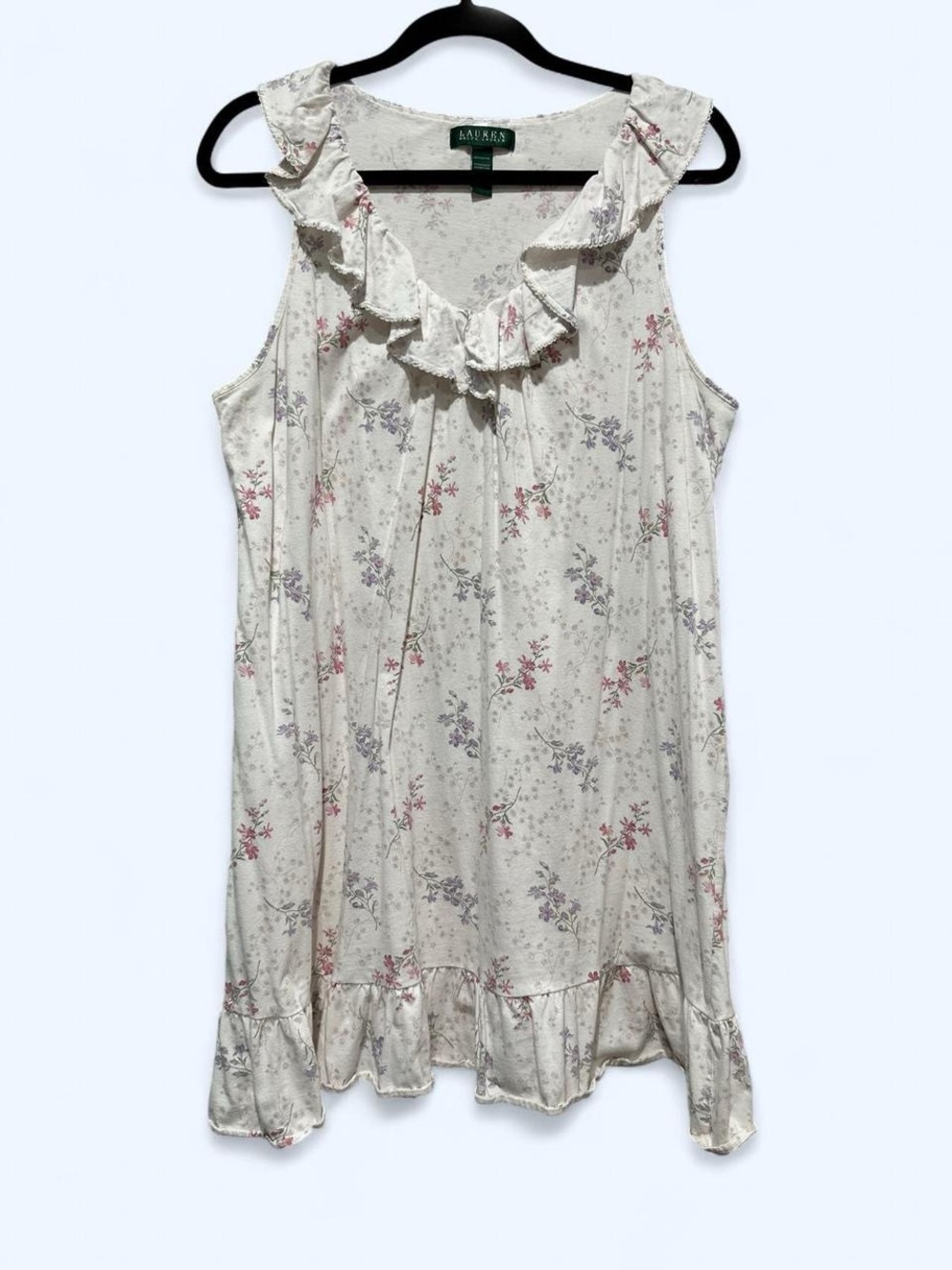 Ralph Lauren Cream Floral Ruffle Nightdress with Pink & Lavender Sprigs